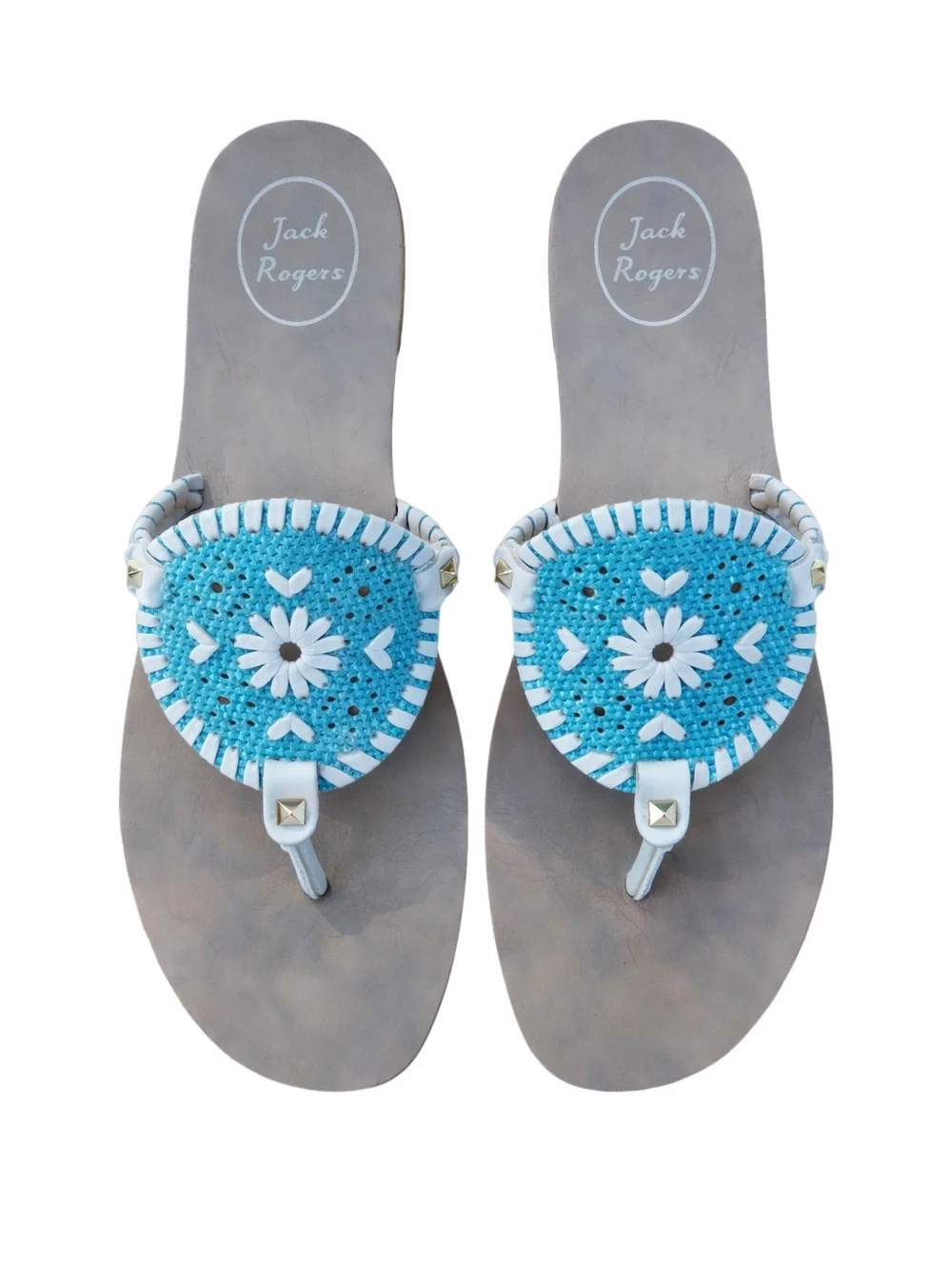 Jack Rogers Blue Turquoise Medallion Sandals Size 9 Coastal Preppy Chic - Picture 2 of 9